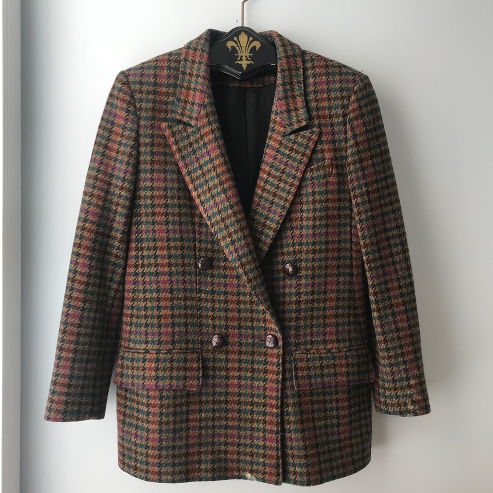 Houndstooth Double Breasted Blazer Wool Size 6